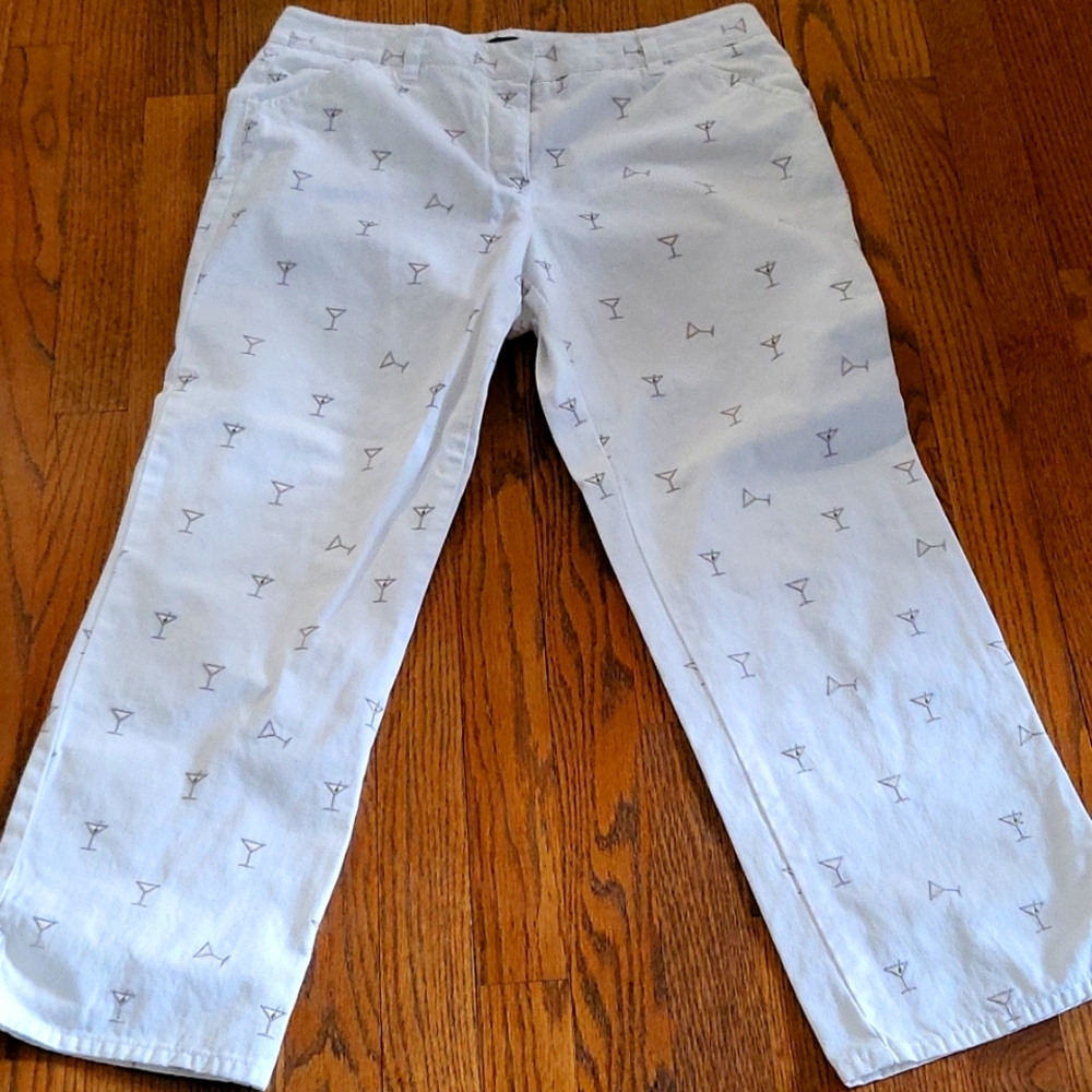 Vintage J. Crew Favorite Fit white pants with martinis